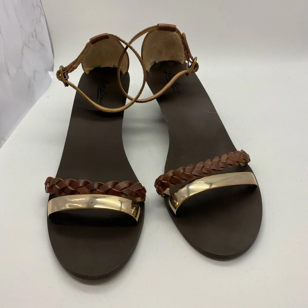 Lucky‎ Brand Ankle Strap Brown Gold Wedge Sandals women’s size 10M